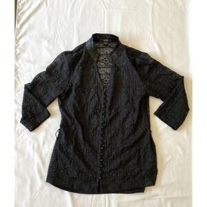 Alfani Womens Black Botton Up 3/4 Sleeve Layered Blouse Top Size M